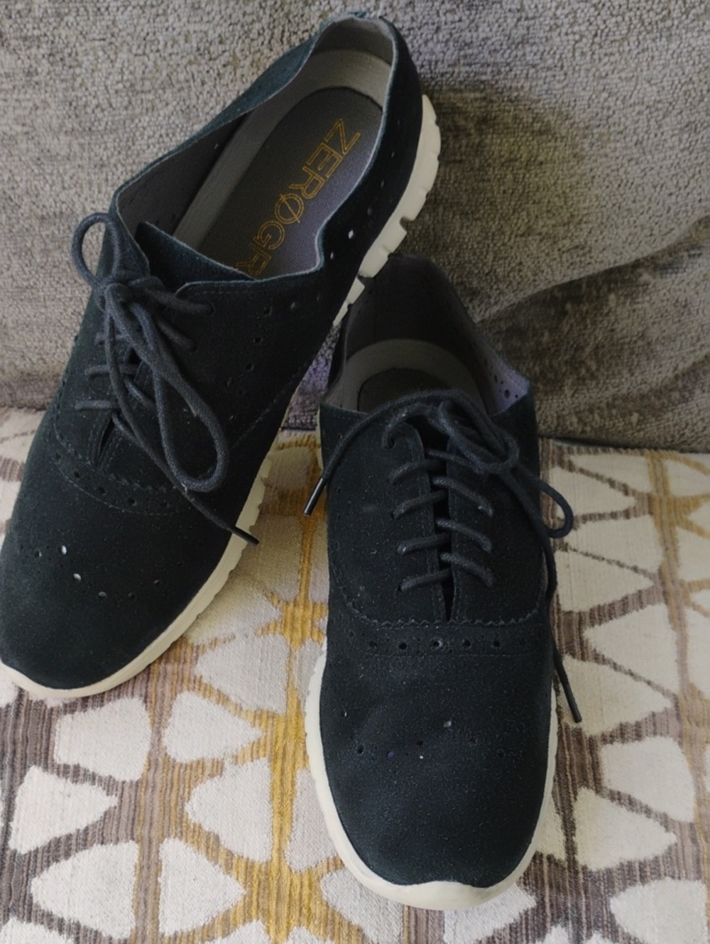 Cole Haan Women's Zerogrand Black Suede Wingtip Oxfords